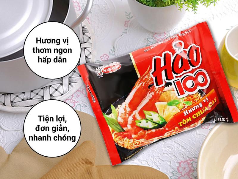 Thùng 30 gói mì Hảo 100 tôm chua cay 65g mì tôm chua cay ăn liền