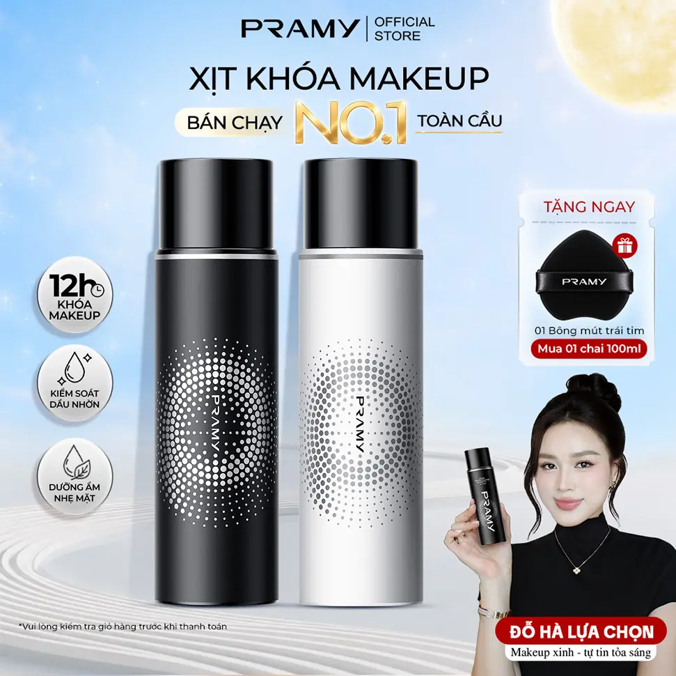 PRAMY Xịt Khoá Nền Trang Điểm, Dưỡng Ẩm, Kiềm Dầu, Lâu Trôi, Dưỡng Ẩm, Không Chứa Cồn 100ML