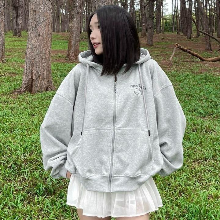  Áo Khoác Hoodie Zip Thu Đông Mon Studio THÊU NỔI 3D MÈO Vải Nỉ Ép Form Boxy Unisex Nam Nữ Đều Mặc Được Có Túi Trong 