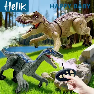 Mainan Dinosaurus Remote Control Jumbo 2.4GHZ 38cm RC Dino T-Rex Velociraptor dengan Lampu Suara Bisa Keluar Asap