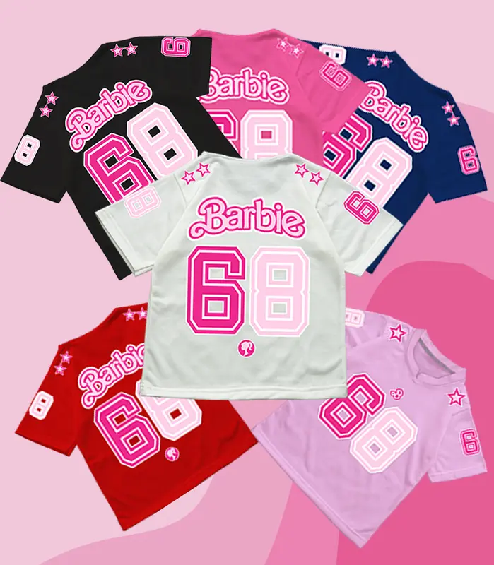 Kaos anak perempuan model jersey printing sablon barbie V1 umur 1-12 tahun bahan halus menyerap keringat  Distro Laki-Laki Minnie Cotton 0