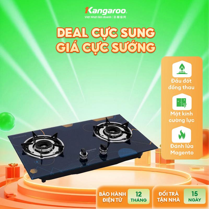 [ IH ] Bếp gas đôi âm kính Kangaroo KG536B- Kiềng bếp tháo rời, đầu đốt ĐỒNG-Tiết kiệm gas- để bếp nổi hoặc âm đều được.