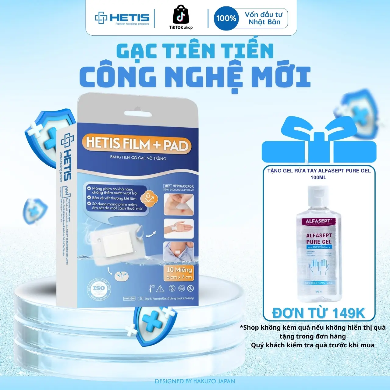 10 Miếng Dán Chống Thấm Nước  HETIS FILM PAD Giúp Bảo Vệ Vết Thương, Dán Rốn Cho Trẻ Tắm