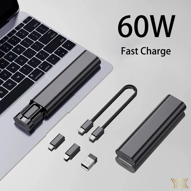 Bộ Cáp Dữ Liệu Sạc Nhanh, Cáp Sạc Type C, PD 60W Đa Chức Năng, Dành Cho iPhone, Samsung S24, Xiaomi Poco, Bộ Chuyển Đổi, Hộp Lưu Trữ Chốt Thẻ, Phụ Kiện, Không Bao Gồm Thẻ SIM, YX