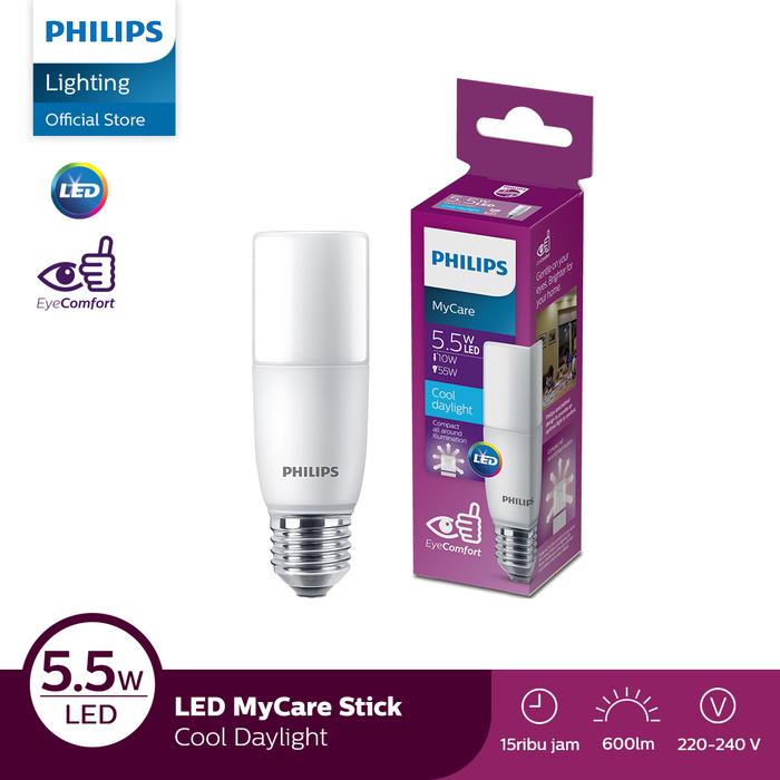 Gambar Philips Lampu Bohlam LED Stick 5.5W E27 6500K Putih dari Philips Lighting Indonesia Kota Administrasi Jakarta Utara Tokopedia