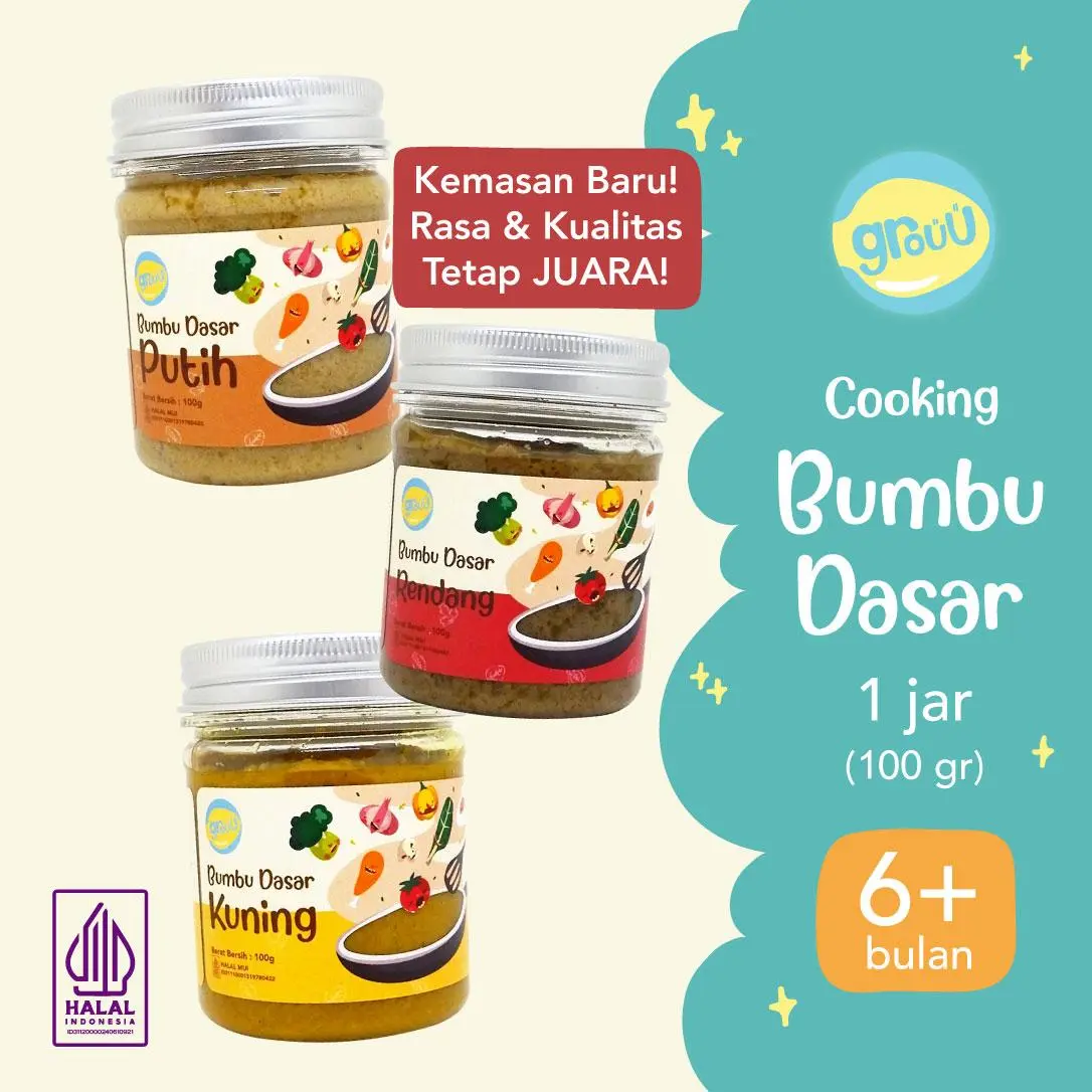 Grouu - Bumbu Dasar Masak Bayi/MPASI Putih, Rendang, Kuning - Bumbu Bahan Makanan Bayi Alami No MSG Bawang Garlic