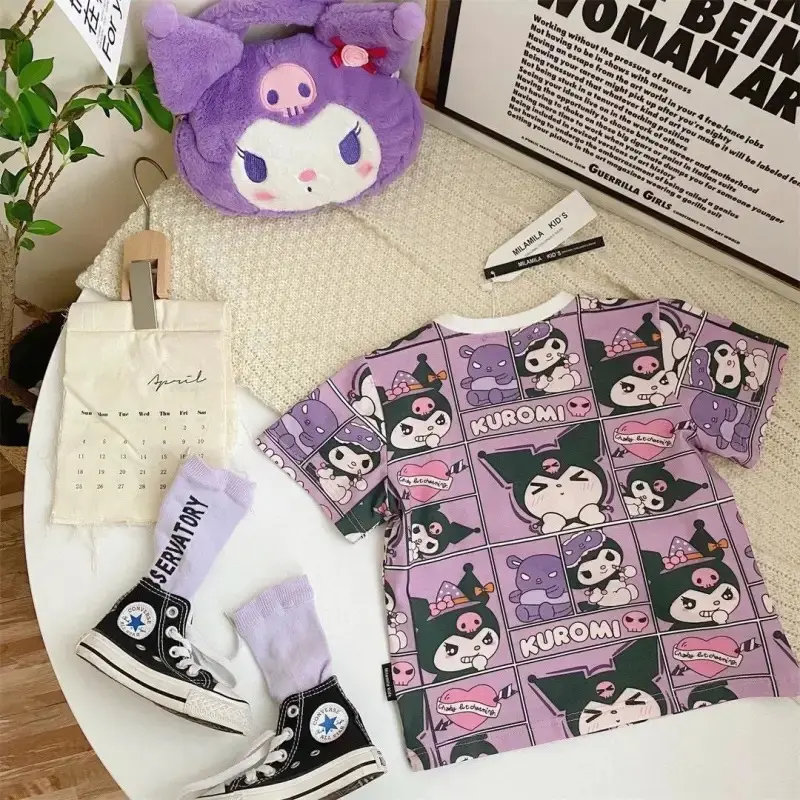 ByKiddos - Atasan Kaos Anak Perempuan Gaya Kasual Longgar Lengan Pendek Bermotif Lotso Dan Kuromi Fashion Lucu 8