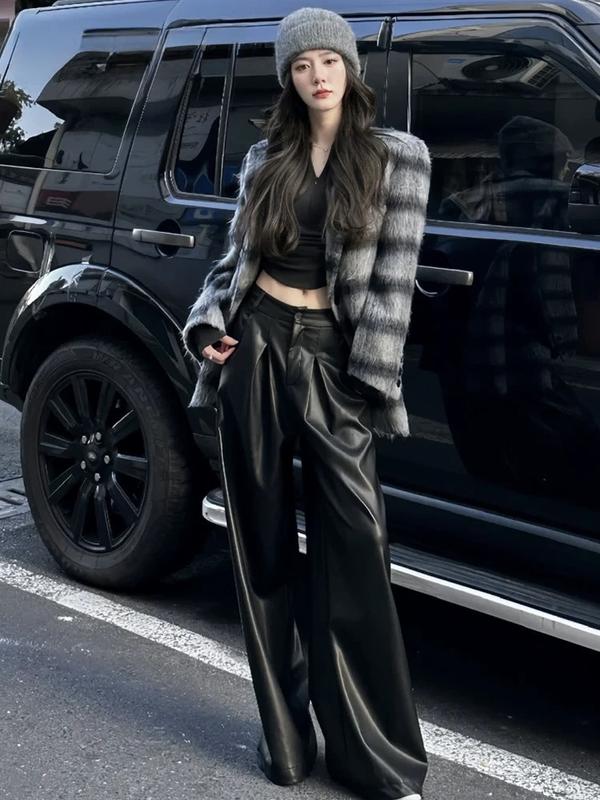 (QV281) Quần da xếp ly dáng suông trơn màu MAIDO TRENDY