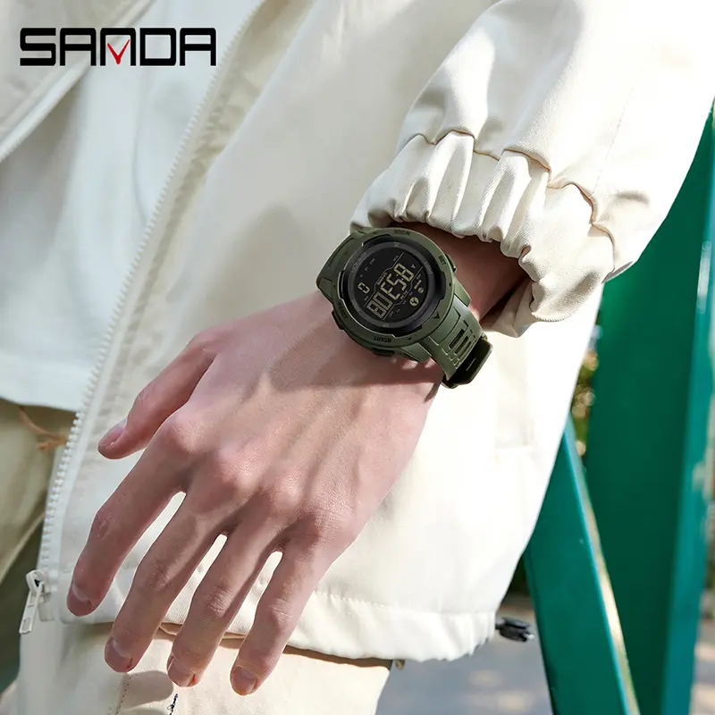 Jam Tangan Pria Digital Pedometer EL Backlight Sport Watch Shockproof Anti Air SANDA 2145 7