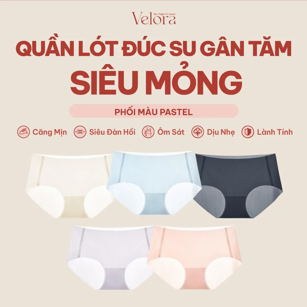 [Combo 5] Quần Lót Đúc Su Nữ Gân Tăm, Tàng Hình Không Viền, Siêu Đàn Hồi, Siêu Thấm Hút - VELORA Women