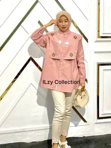 BLOUSE ILZY LINEN PATCH BUNGA RAJUT - KEMEJA PEREMPUAN - KEMEJA CEWEK - BLOUSE CEWEK - BLOUSE WANITA - KEMEJA WANITA