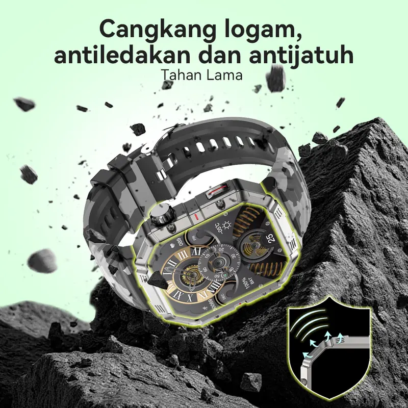 GMOVE GW55 Smart Watch Rugged Military (Answer/Make Call), TFT Screen  for Men Women, IP68 CAMOUFLAGE BLACK