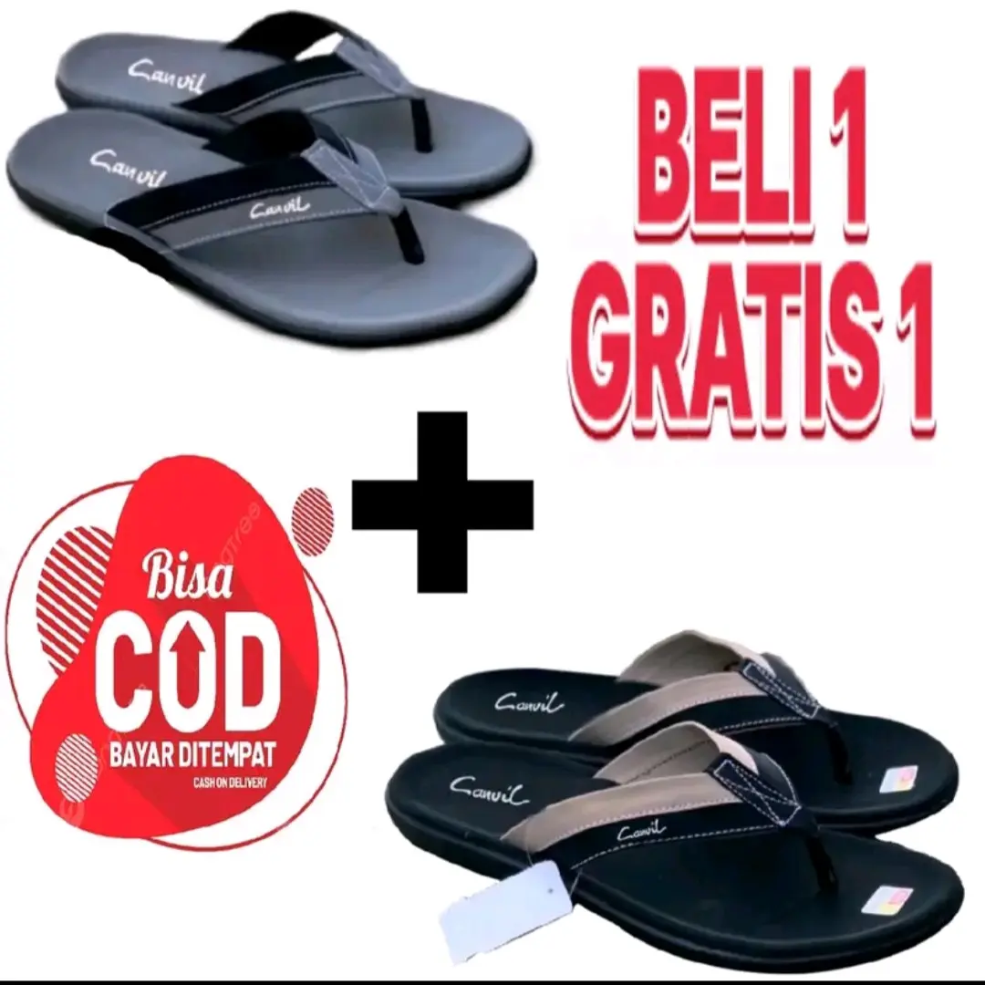 PROMO Sandal jepit pria canvil terbaru beli 1 free 1 (free box) // Sendal pria awet dan nyaman - AM