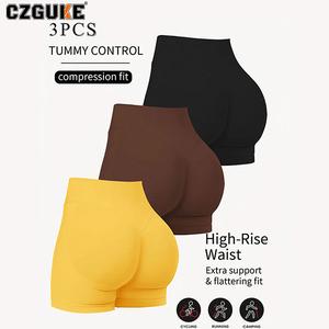 CZGUKE conjunto de 3 pzas para mujer: mallas de yoga sin costuras, pantalones cortos de gimnasio de cintura alta y pantalones cortos de ciclismo con efecto push-up y control de cadera