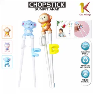 [COD] SK C987 Chopstick Sumpit Biru Anak-Anak Karakter Animal Alat Makan Latihan Bayi