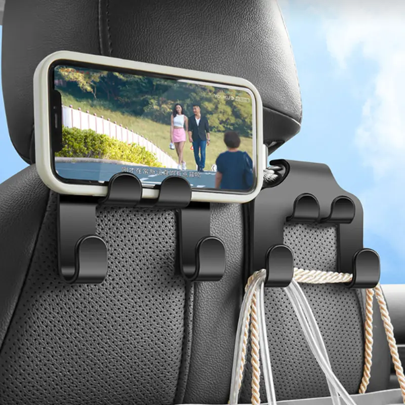 Car Headrest Hidden Hook And Phone Holder Car Seat Back Hanger Portable Storage Hook Phone Holder Rack Auto Clips