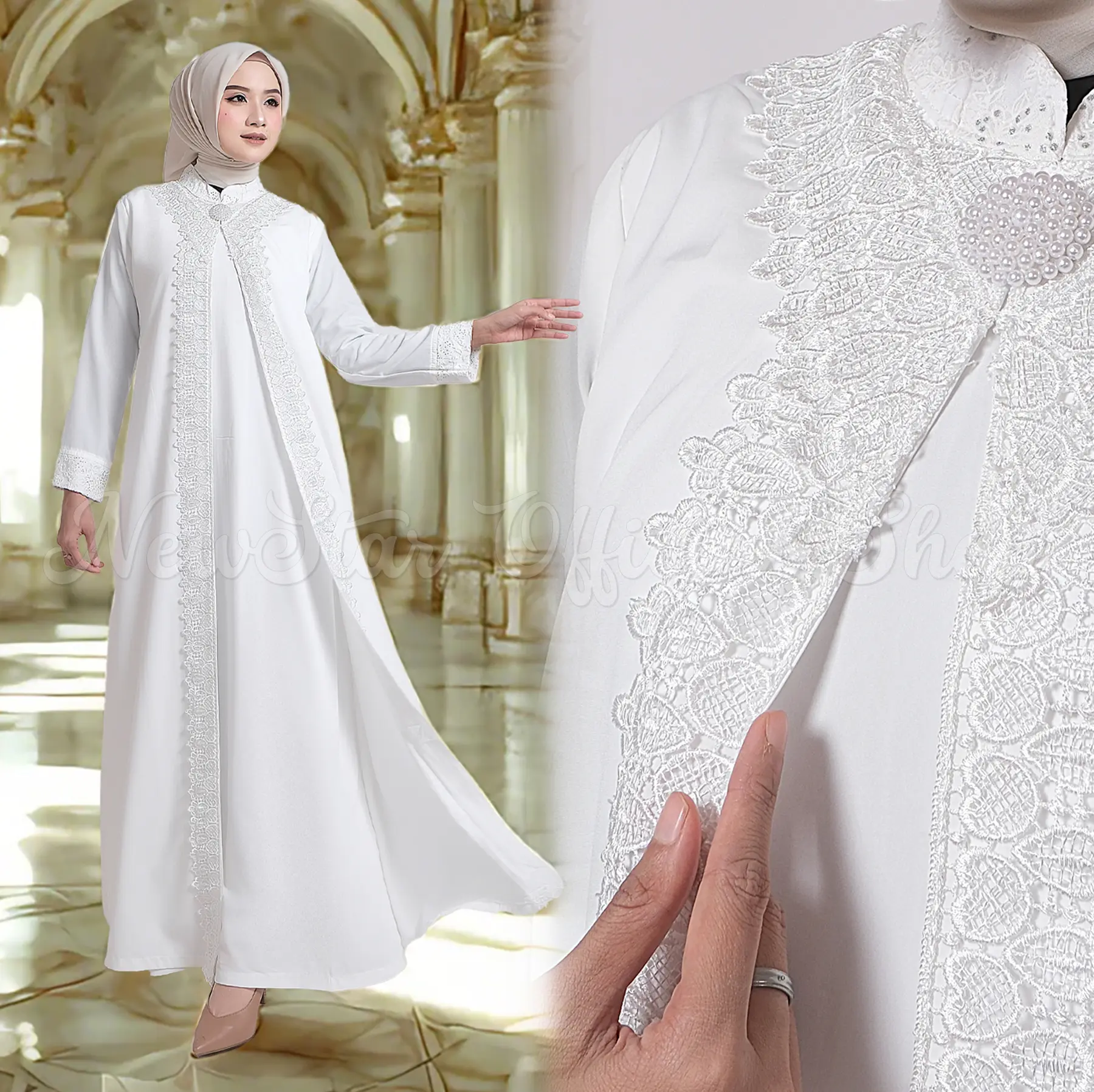 NewStar - Gamis Putih Lebaran 2025 Terbaru Dress Lebaran Simple Elegan Abaya Turkey Haji Umroh B05