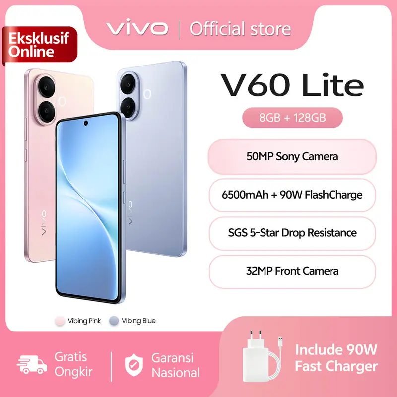 [ONLINE EXCLUSIVE] vivo V60 Lite 4G (8/128) 50MP Sony Camera, 6500 mAh + 90W FlashCharge, Bypass Charging, AI Four-Seasons, SGS 5-Star Drop Resistance