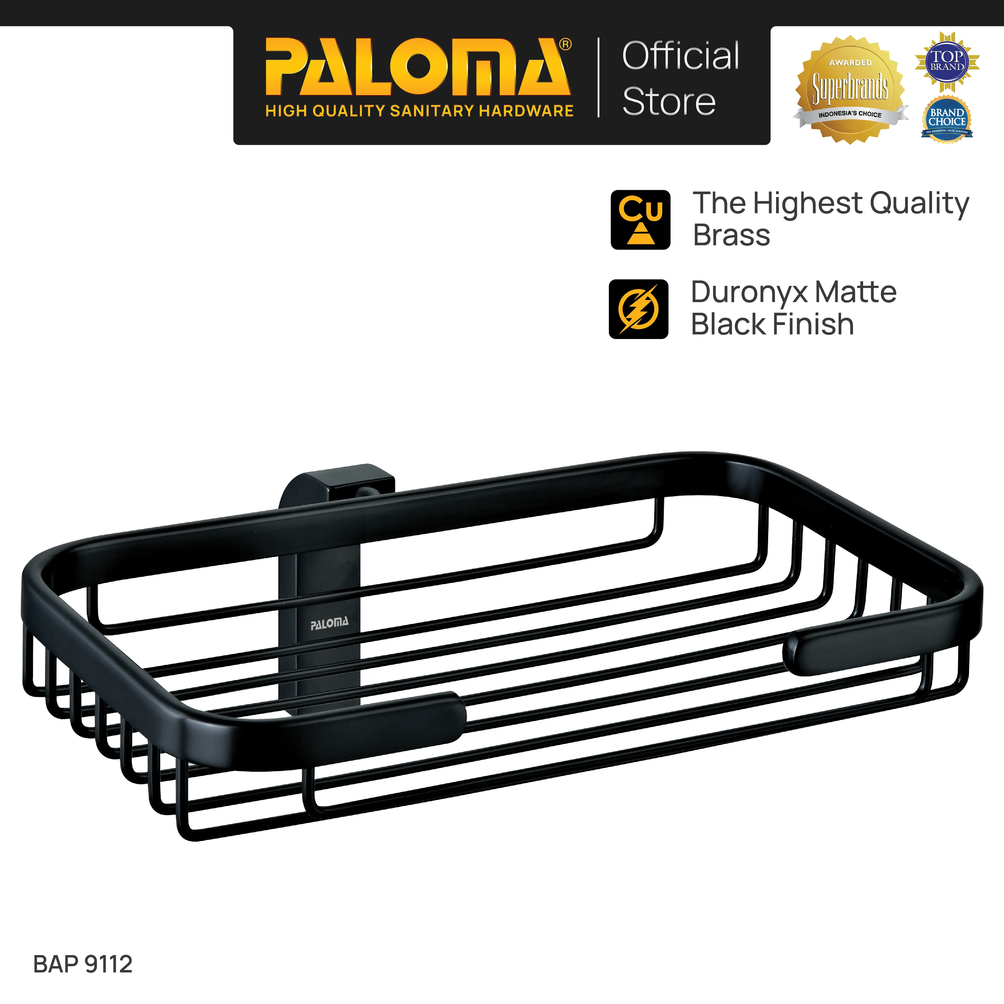 PALOMA BAP 9112 Rak Tempat Sabun Batang Holder Dinding Kamar Mandi Brass Kuningan Black Hitam