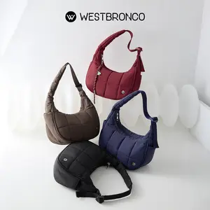 WESTBRONCO [PUFFER MOONIE BAG] Tas puffer wanita berbahan nilon, Dengan tali adjustable, Tas bahu kecil