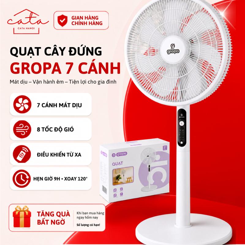 Quạt Cây Đứng 7 Cánh Có Điều Khiển Từ Xa, 8 Tốc Độ Gió, Hẹn Giờ 9h, Xoay 120 Độ