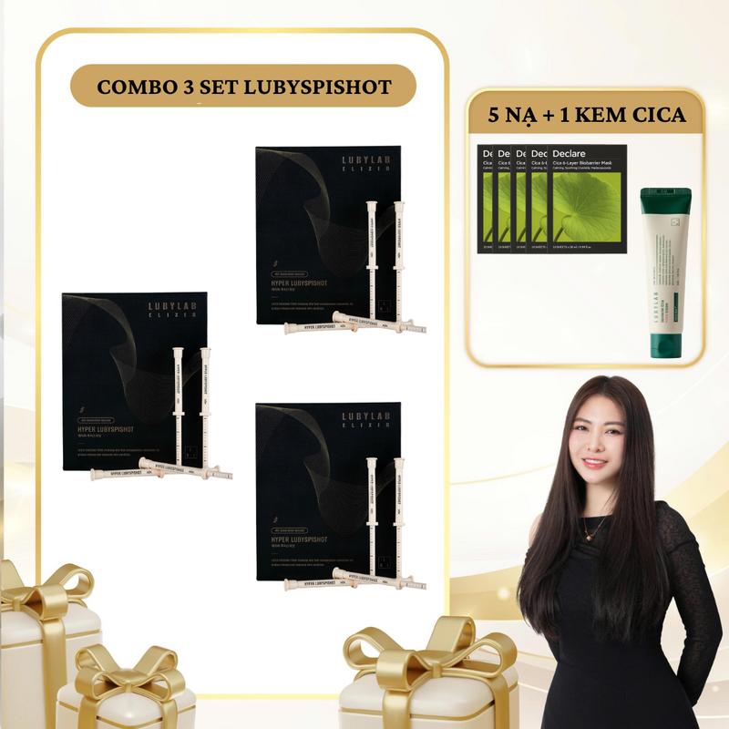 SN1823 - Combo 9 sản phẩm: 3 Set Hyper LUBYSPISHOT Dual-Gen Spicule Therapy tổng 4*3 ống + 1 kem cica Lubylab 50ml+ 5 nạ Declare