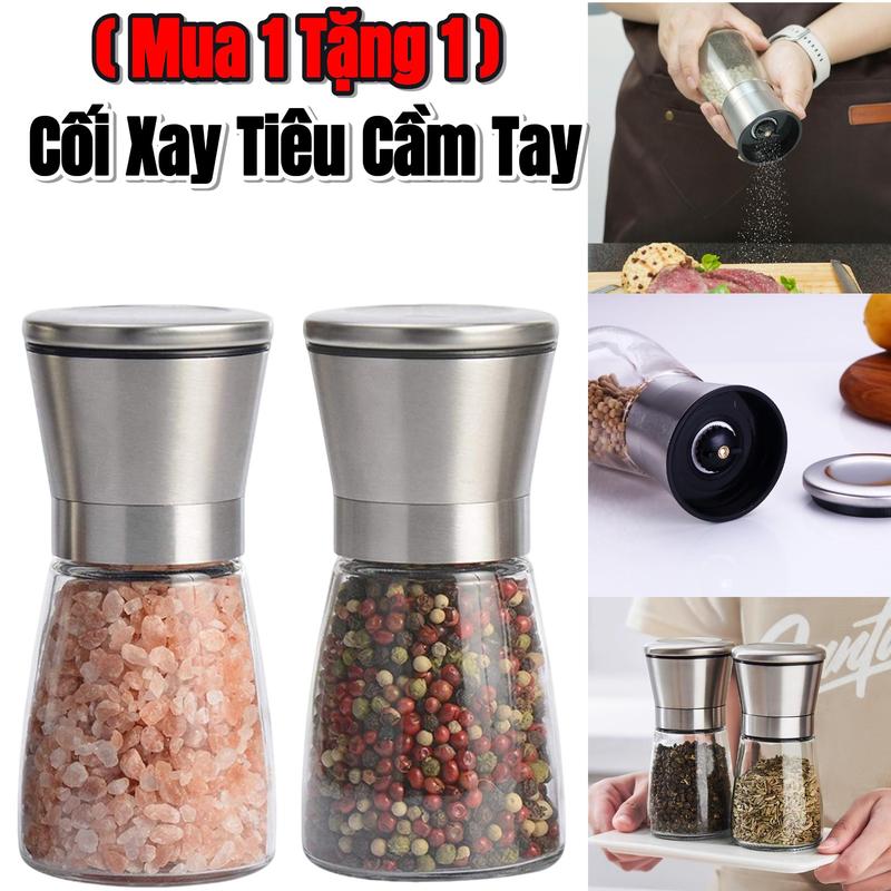  Mua 1 Tặng 1 Cối Xay Tiêu Cầm Tay Nhỏ Gọn,Chất Liệu Thủy Tinh Nắp Inox,Lọ Xay Tiêu Cầm Tay,Máy Xay Hạt Đa Năng Cối Xay Tiêu Cầm Tay Chất Liệu Inox 