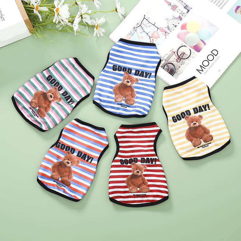 Quần áo cho chó áo phông gấu hoạt hình áo vest gấu sọc cho thú cưng bằng bông dễ thương thích hợp cho chó Con chó Nhỏ và Trung Bình Shih Tzu có kích thước XS-XXL