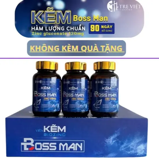 [KHÔNG KÈM QUÀ] KẼM BOSS MAN hỗ trợ tăng cường sức khỏe bổ sung kẽm biozinc ( Hộp 3 lọ x30 Viên).