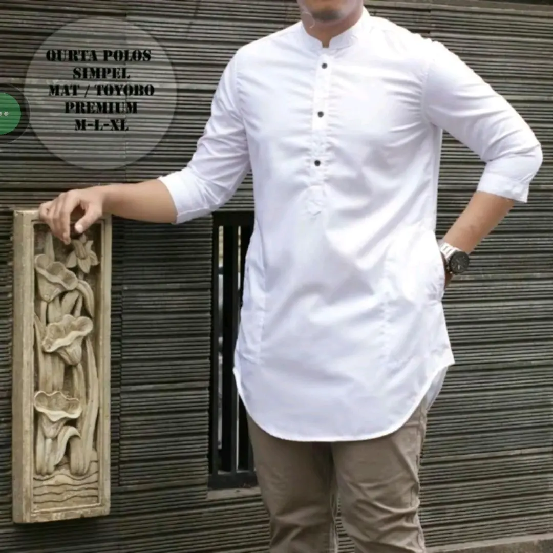 Baju Koko Kurta Pakistan Original Polos Putih Katun Muslim Pria Dewasa Panjang Pendek