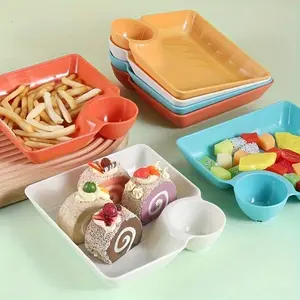 PIRING PANGSIT 2IN1 dengan Tempat Saus Kecap Piring Makan Tempat Saji Cemilan Dimsum Snack Kentang Estetik
