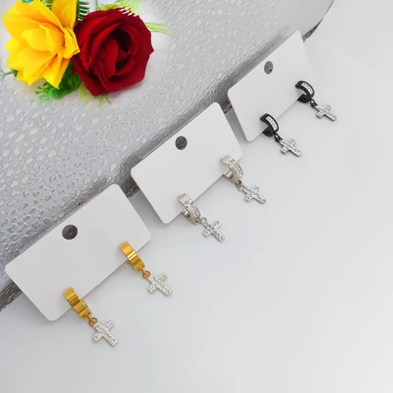 Anting Jepit Salib Permata Diamond Mewah Elegant Titanium Stainless Steel 4