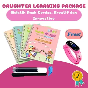 [ISI 4 BUKU + PULPEN+ REFILL + FREE JAM TANGAN ANAK PEREMPUAN] Buku Ajaib Bisa Hapus Sendiri, Sank Magic Alphabet Practice Book Set Buku Edukasi Belajar Menulis Pen Pulpen Tinta Stationery