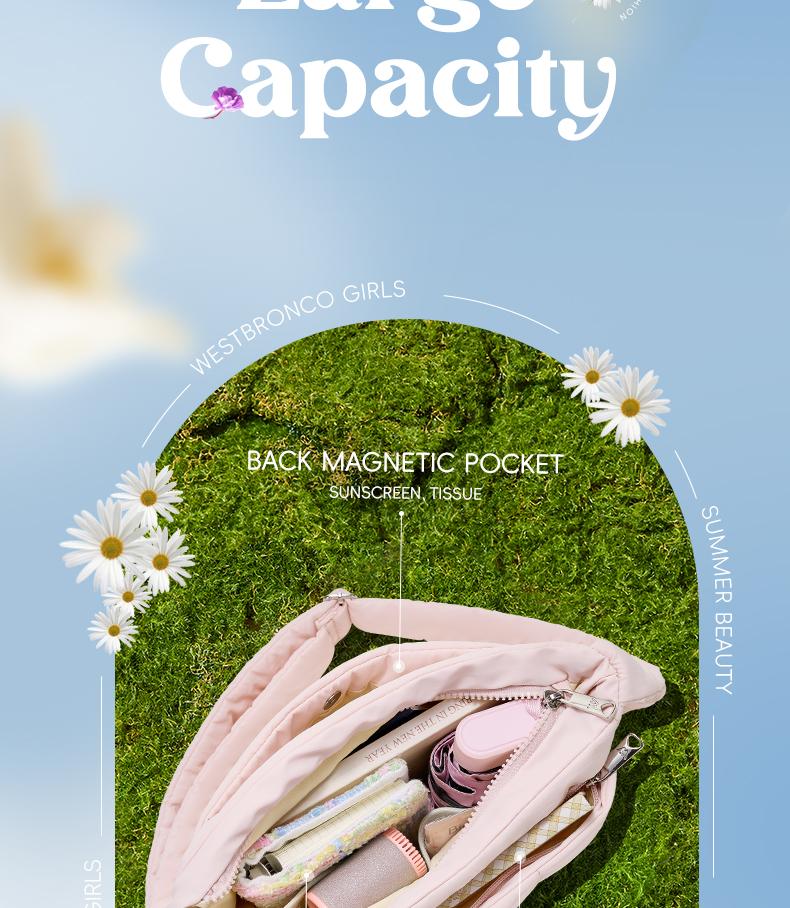 WESTBRONCO [PUFFER LOVA BAG] Shoulder bag, multiple pockets, waterproof, crossbody bag, adjustable shoulder strap, suitable for commuting or going to school.