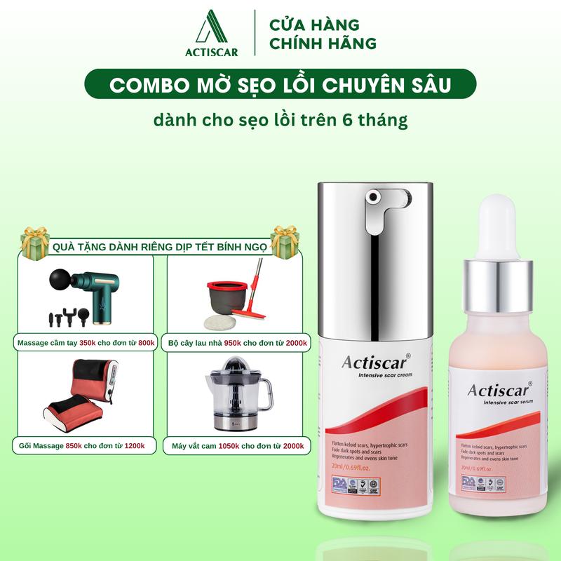  ACTISCAR Combo mờ sẹo lồi chuyên sâu - Hỗ trợ làm mềm phẳng sẹo lồi trên 6 tháng  Serum 20ml và Kem 20g  