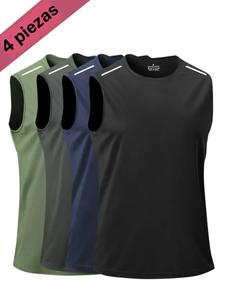 Pack de 5 piezas: camiseta deportiva para hombre de verano, chaleco, diseño con impresión reflectiva, chaleco sin mangas, de secado rápido, transpirable y elástico, ideal para fitness, correr y entrenamiento; ropa deportiva casual