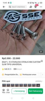 Product Review of BAUT L 12 STAINLESS STENLIS M8 CUSTOM SLIM TIPIS UNIVERSAL from y**a 0