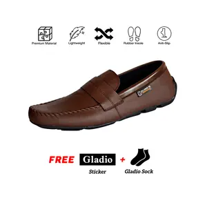 GLADIO Sepatu Pria Gladio Slip On Kulit RK Coklat Karet Flat Shoes Bahan Kulit Sapi Asli Jahit Handmade Outsole Karet Mentah Anti-Slip Size 39-43