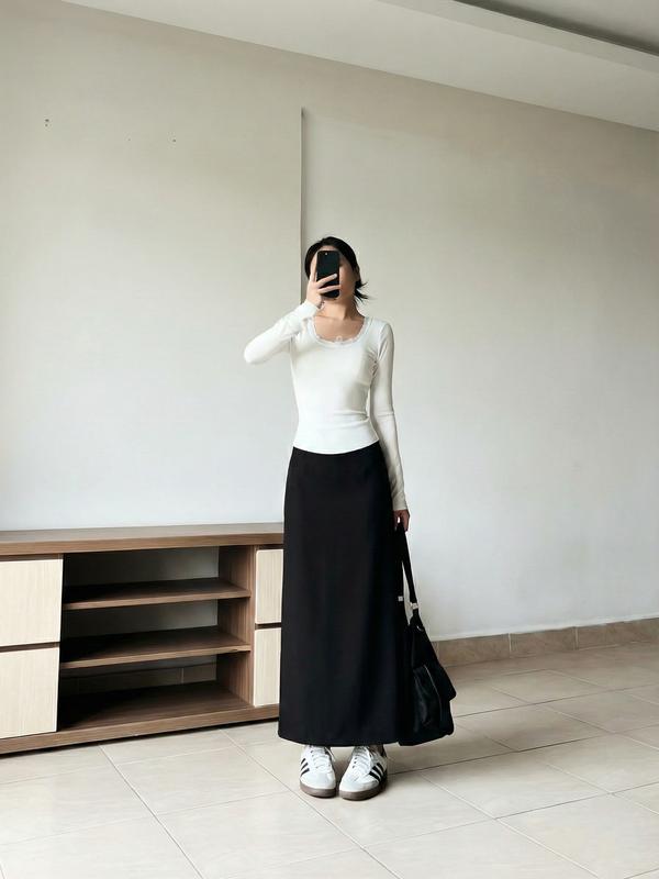 BIGSIZE Chân váy dáng A dài 90cm chất umi bản cạp chun xẻ sau - ms518 Women - Shop Loan Vũ châ nvay