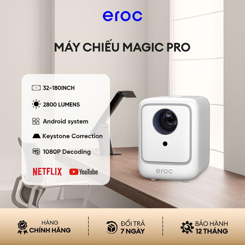 |Giá Ưu Đãi| Máy chiếu mini Eroc MAGIC PRO (E1) Độ phân giải Full HD 2800 Lumens Kết nối Bluetooth USB - Bảo hành 1 đổi 1 trong 12 tháng