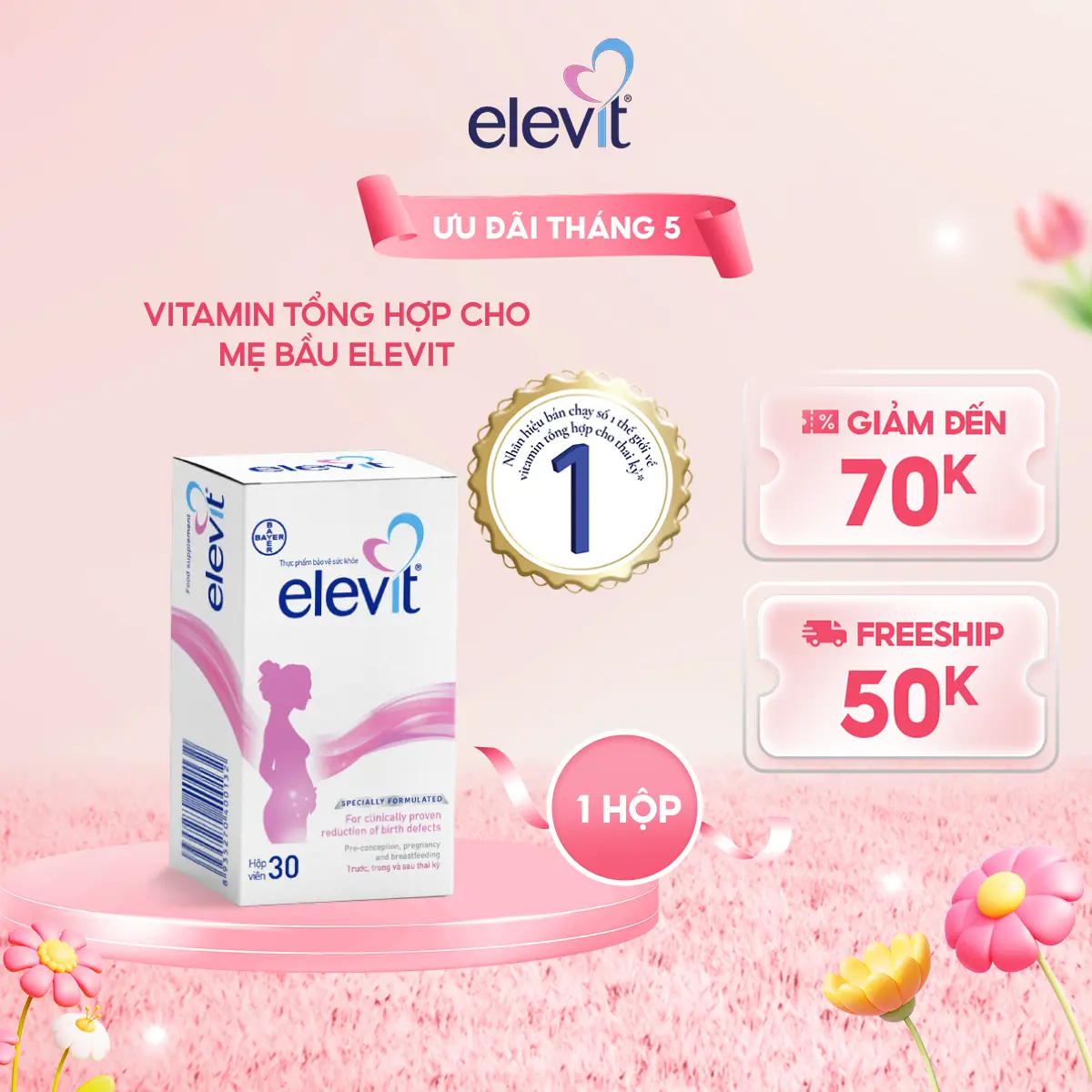 Vitamin Bầu Tổng Hợp ELEVIT Bổ Sung Vitamin và Khoáng Chất Cho Phụ Nữ Mang Thai và Sau Sinh Hộp 30 Viên