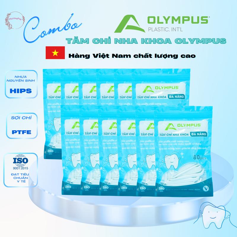 {CHÍNH HÃNG} [12 Túi 960pcs] Tăm chỉ nha khoa Olympus nhựa HIPS & chỉ PTFE siêu mảnh cao cấp đạt tiêu chuẩn ISO trong túi zip, chăm sóc răng miệng loại bỏ mảng bám mùi hôi