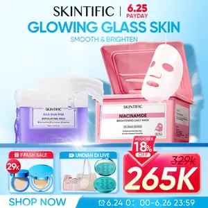 SKINTIFIC 2pcs Skincare Set Niacinamide Brightening Daily Mask 30pcs+ExtractAHA BHA PHA Double Exfoliating Pad 40pcs Mencerahkan & Menghaluskan Kulit Seketika Dengan Niacinamide TXA & Rice Kulit Halus Cerah Seketika, Bersih Pori & Aman untuk
