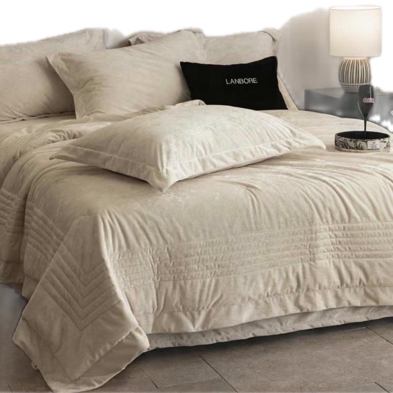 Bộ Chăn Ga Gối Nỉ Nhung LANBORE Cao Cấp. Set 4 Món Gồm : 2 Vỏ Gối Đầu 1 Ga Trải Giường 1 Chăn Trần Bông.