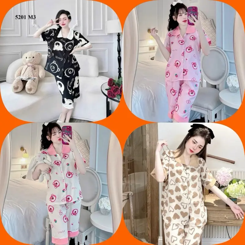 [MUA 3 GIÁ TỐT] Bộ Đồ Ngủ Pyjama Nữ Quần Lửng Áo Cộc – Phối Viền Đẹp, Họa Tiết Cute, Form Rộng Thoáng Mát (Size M, L 35-57kg) - Phù Hợp Mặc Ở Nhà hay Đi Chơi