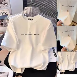 【100% Cotton】Kaos putih Lengan Pendek Vintage/Loose short sleeve T-shirt woman/Round neck oversize Baju/baju atasan wanita terbaru/Polos basic bermotif letter kekinian santa