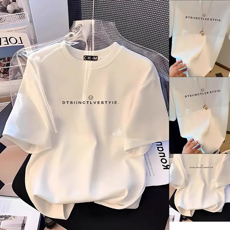Kaos putih Lengan Pendek Vintage/Loose short sleeve T-shirt woman/Round neck oversize Baju/baju atasan wanita terbaru/Polos basic bermotif letter kekinian santa