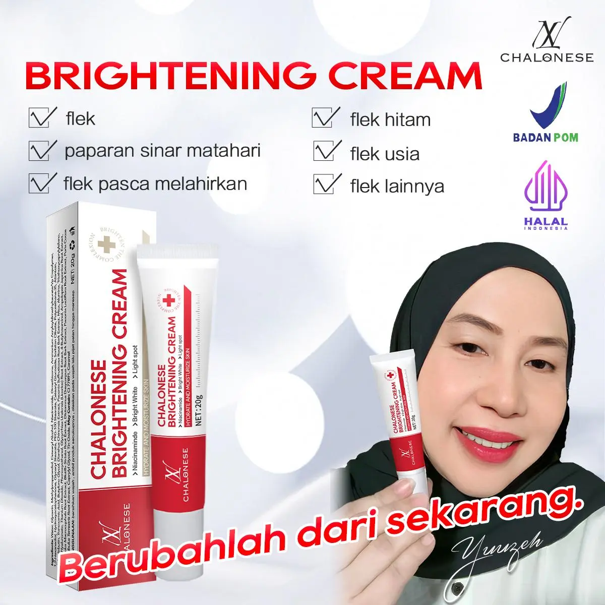 CHALONESE Cream Whitening and freckle removal krim pemutih dan penghilang flek COD Wajah Pelembab Pencerah Perawatan Mencerahkan Hitam Moisturizer Acid BPOM Ceramide