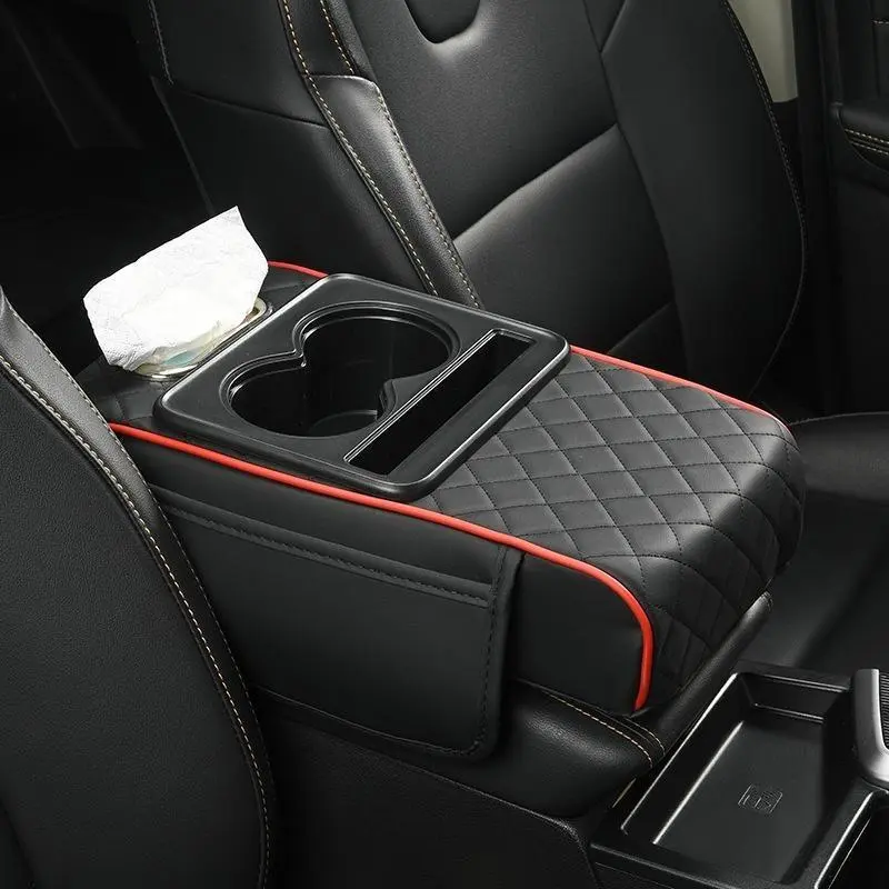 Bantalan peninggi armrest mobil model terbaru, kotak penyimpanan 4 in 1 dengan tempat tisu dan tempat gelas, sandaran siku universal untuk armrest tengah, armrest tengah untuk mobil, material napa leather premium anti gores dan tahan lama