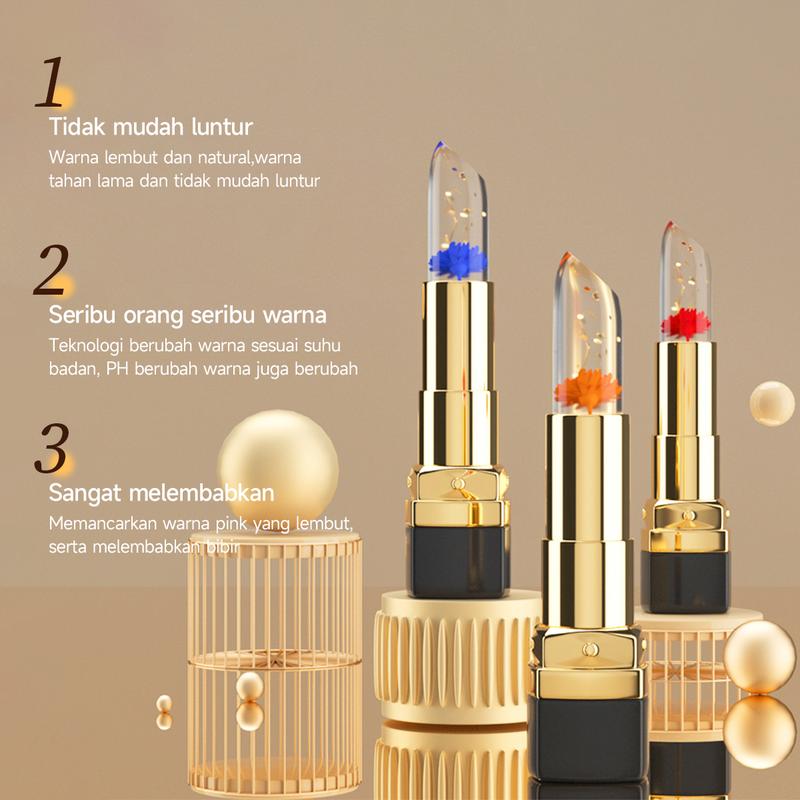 Product Introduction of Lipstik Bunga Jelly Color Mengubah Emas Foil Hydrating / Moisturizing Lip Balm / Lipstik Jelly Crystal Tahan Lama Berubah Warna Color Changing COD 18